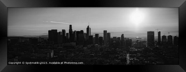 Aerial Panorama view at sunrise over Los Angeles  Framed Print by Spotmatik 