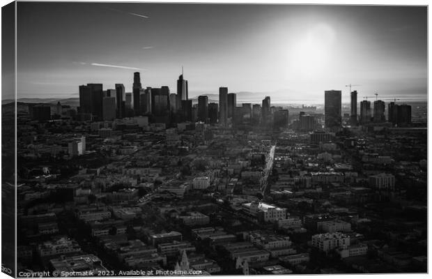 Aerial sunrise view over Los Angeles city skyline  Canvas Print by Spotmatik 