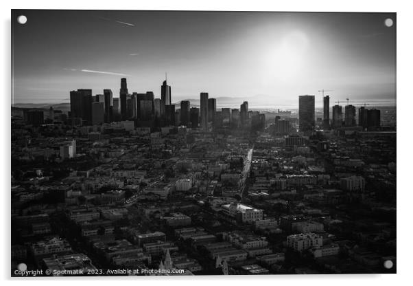 Aerial sunrise view over Los Angeles city skyline  Acrylic by Spotmatik 