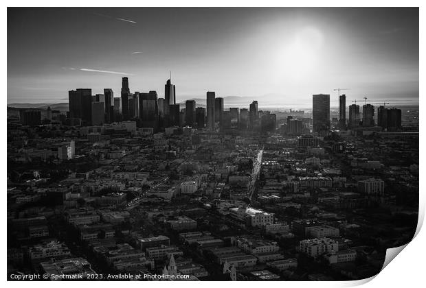 Aerial sunrise view over Los Angeles city skyline  Print by Spotmatik 