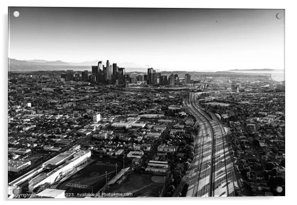 Aerial sunrise view downtown Los Angeles Freeway Acrylic by Spotmatik 