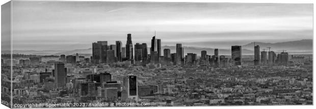 Aerial Panorama Los Angeles skyscrapers at sunrise Canvas Print by Spotmatik 