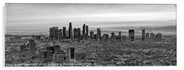 Aerial Panorama Los Angeles skyscrapers at sunrise Acrylic by Spotmatik 