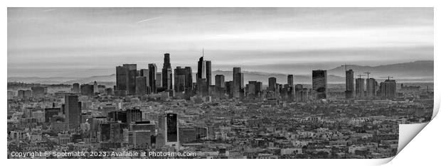 Aerial Panorama Los Angeles skyscrapers at sunrise Print by Spotmatik 