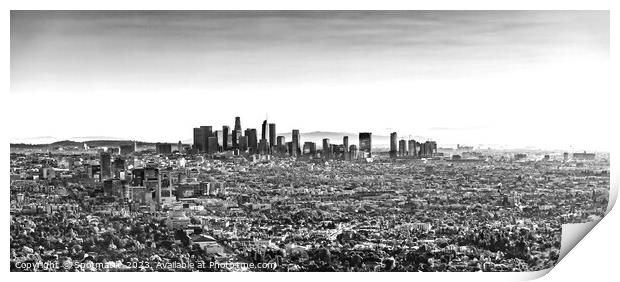 Aerial Panoramic downtown sunrise view Los Angeles Print by Spotmatik 