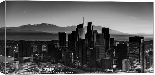 Aerial Panorama view sunrise downtown Los Angeles Canvas Print by Spotmatik 