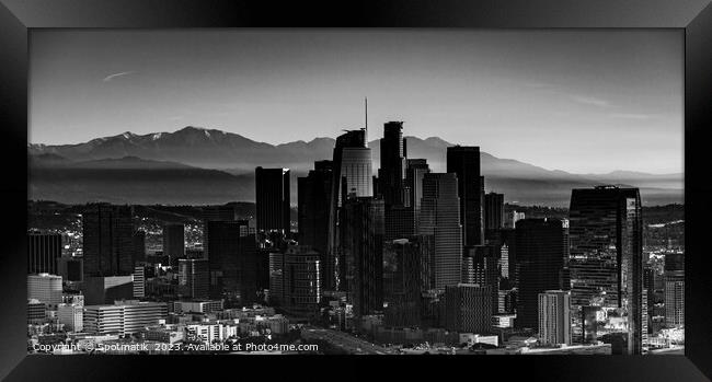 Aerial Panorama view sunrise downtown Los Angeles Framed Print by Spotmatik 