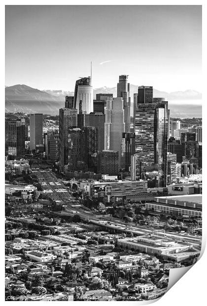 Aerial view sunrise Los Angeles city skyscrapers  Print by Spotmatik 