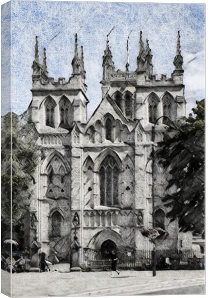 Selby Abbey Pastel - Digital Art Canvas Print by Glen Allen