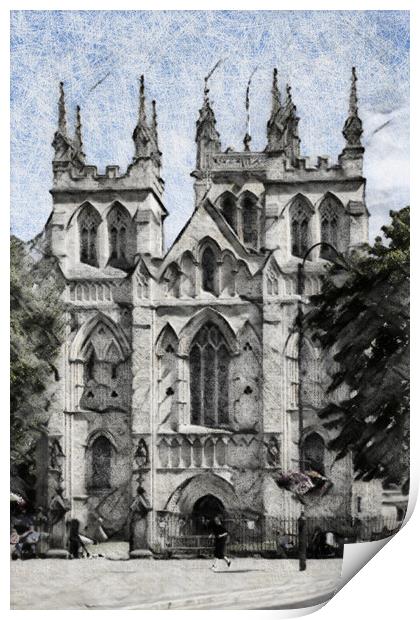Selby Abbey Pastel - Digital Art Print by Glen Allen