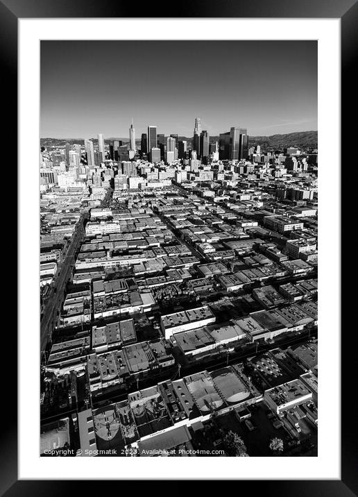 Aerial of Urban Los Angeles city skyscrapers USA Framed Mounted Print by Spotmatik 