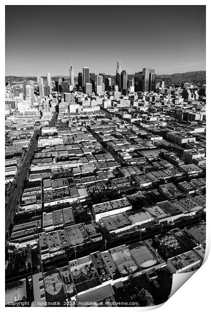 Aerial of Urban Los Angeles city skyscrapers USA Print by Spotmatik 