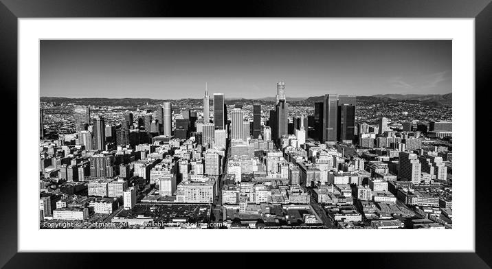 Aerial Panoramic Los Angeles downtown California Framed Mounted Print by Spotmatik 