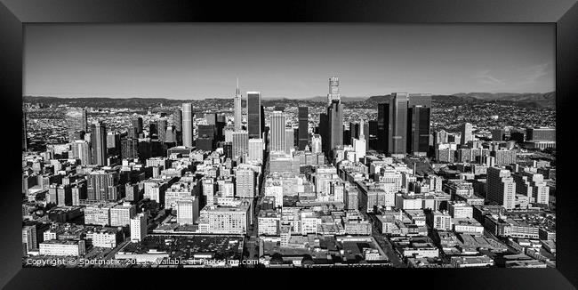Aerial Panoramic Los Angeles downtown California Framed Print by Spotmatik 