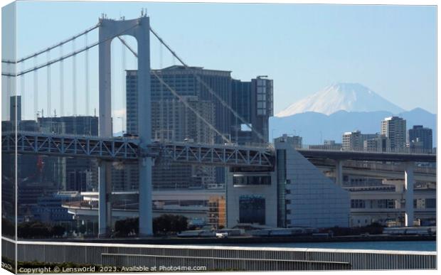Rainbow Bridge in Tokyo, Japan, with Mount Fuji in the background Canvas Print by Lensw0rld 