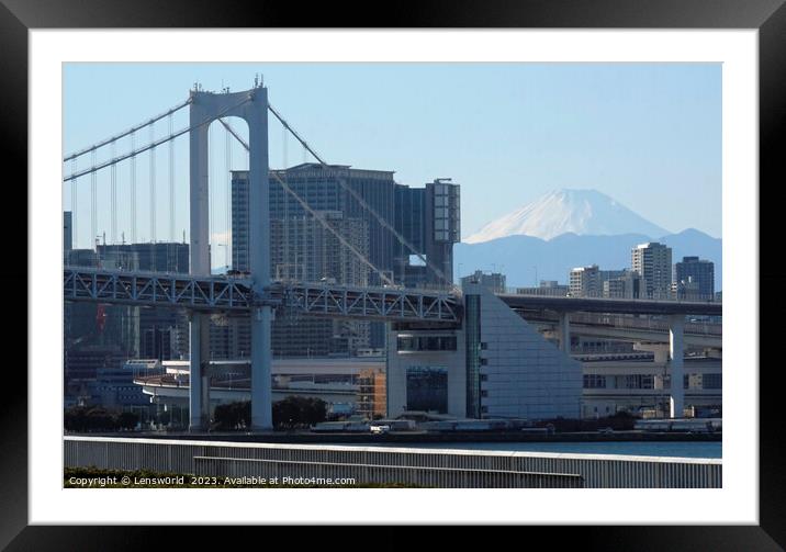Rainbow Bridge in Tokyo, Japan, with Mount Fuji in the background Framed Mounted Print by Lensw0rld 