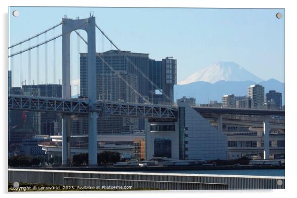 Rainbow Bridge in Tokyo, Japan, with Mount Fuji in the background Acrylic by Lensw0rld 
