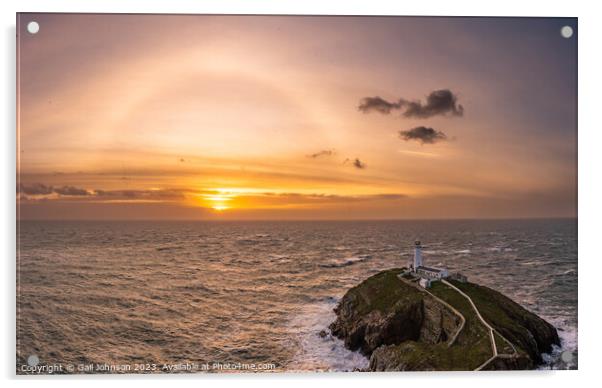 Rough weather off the lighthouse at sunset Isle of Anglesey Nort Acrylic by Gail Johnson