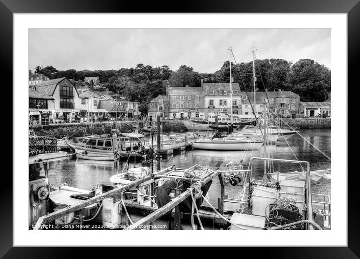 Padstow Harbour Monochrome Framed Mounted Print by Diana Mower
