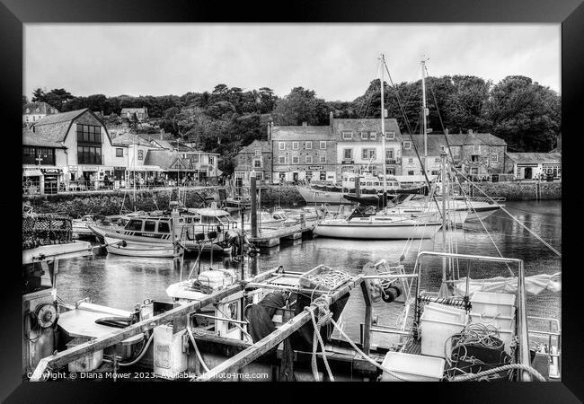 Padstow Harbour Monochrome Framed Print by Diana Mower