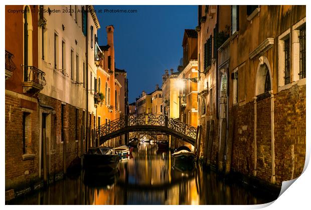 Venice at night Print by Jo Sowden