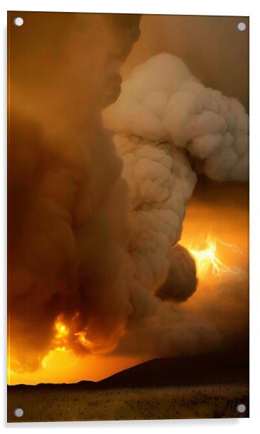 Fiery Volcanic Lightning Strikes Mountain Range Acrylic by Roger Mechan