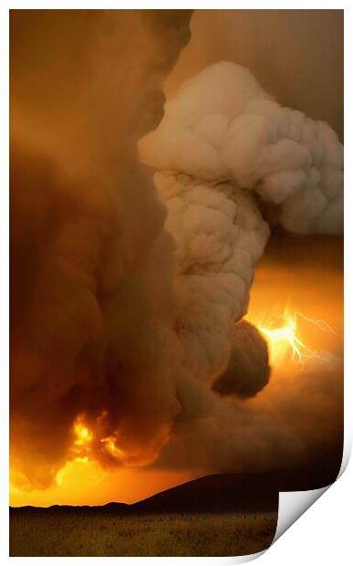 Fiery Volcanic Lightning Strikes Mountain Range Print by Roger Mechan