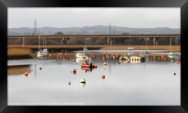 Boats and buoys on the river Exe in Devon Framed Print by Joan Rosie