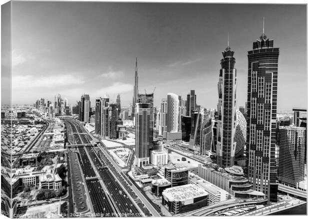 Aerial Dubai city skyscrapers Sheikh Zayed Road Canvas Print by Spotmatik 