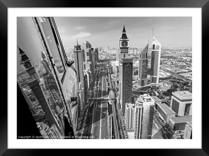 Aerial Helicopter view of Dubai Sheikh Zayed Road Framed Mounted Print by Spotmatik 