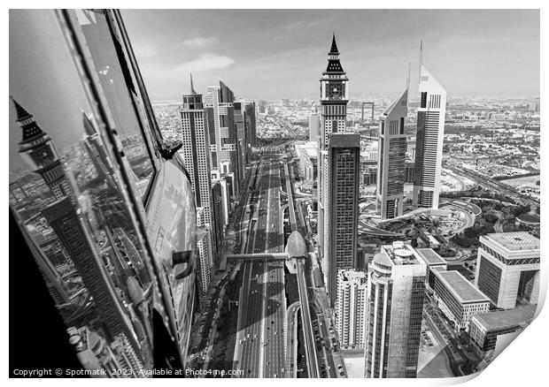 Aerial Helicopter view of Dubai Sheikh Zayed Road Print by Spotmatik 