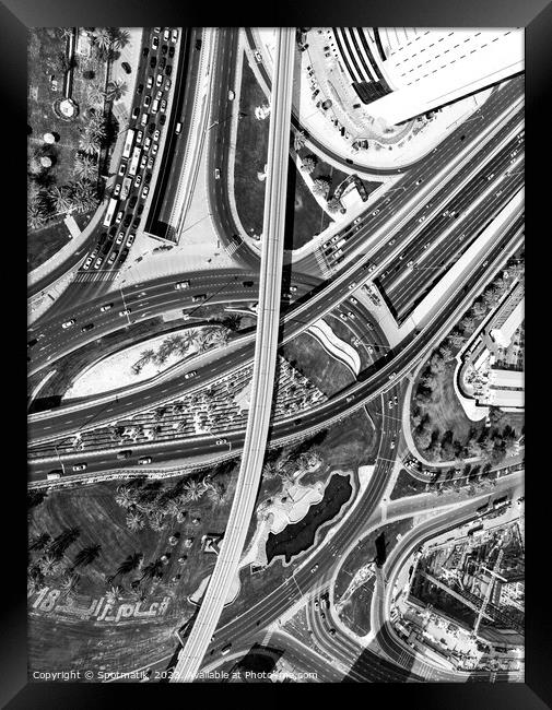 Aerial of Dubai junction Intersection Sheikh Zayed Framed Print by Spotmatik 