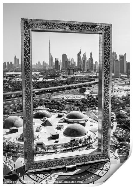 Aerial Dubai view of The Frame downtown skyscraper Print by Spotmatik 