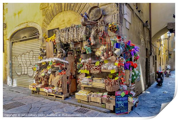Pavement Shop in Florence Tuscany Italy Print by John Gilham