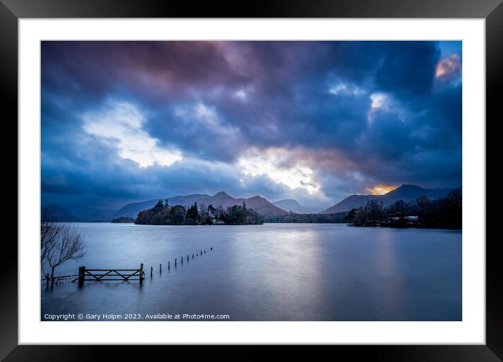 Moody Derwent Water sunset Framed Mounted Print by Gary Holpin