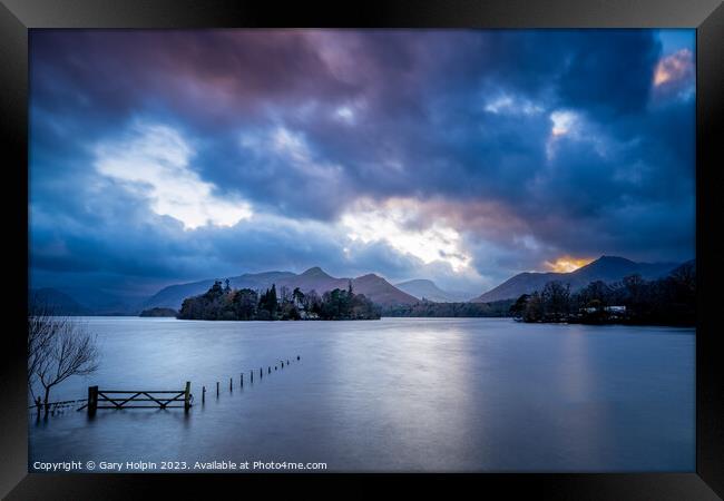 Moody Derwent Water sunset Framed Print by Gary Holpin