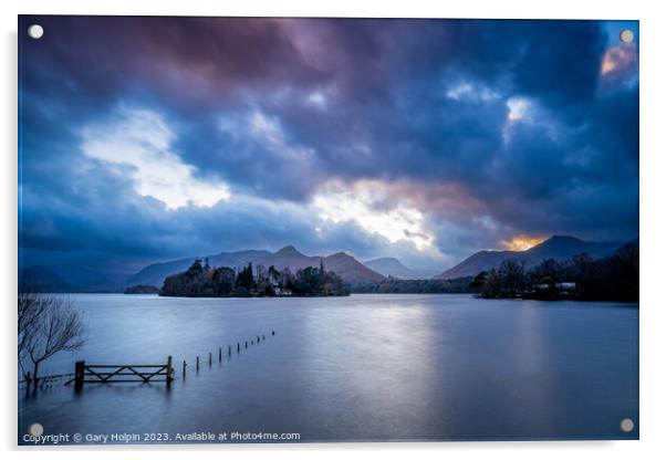 Moody Derwent Water sunset Acrylic by Gary Holpin