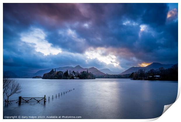 Moody Derwent Water sunset Print by Gary Holpin