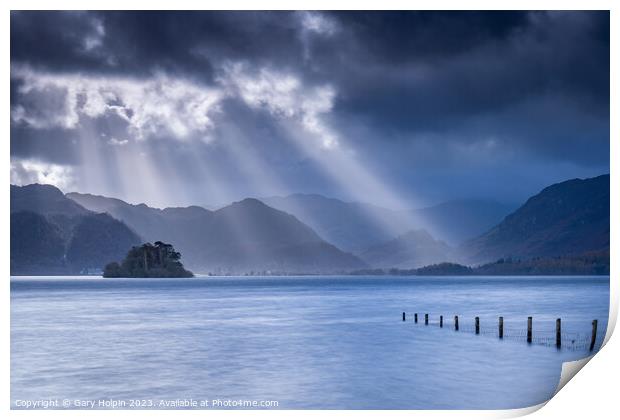 Sunbeams over Derwent Water Print by Gary Holpin