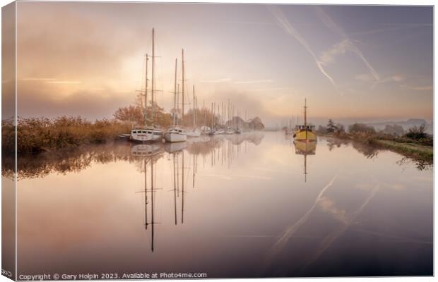 Boats in a winter mist Canvas Print by Gary Holpin