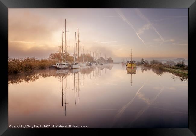 Boats in a winter mist Framed Print by Gary Holpin