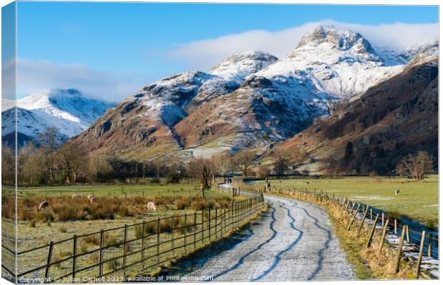 Langdale pikes in winter Lake District National Park Canvas Print by Julian Carnell