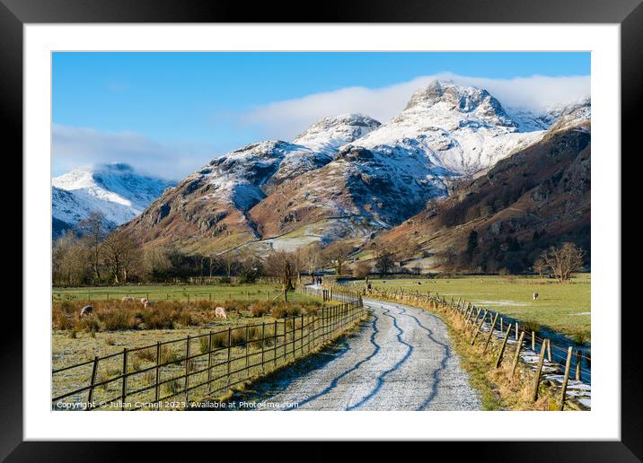 Langdale pikes in winter Lake District National Park Framed Mounted Print by Julian Carnell
