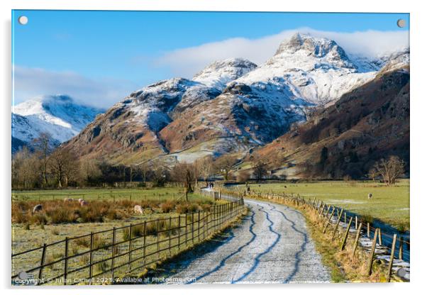 Langdale pikes in winter Lake District National Park Acrylic by Julian Carnell