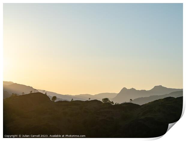 Lake District sunset over langdale shot from Tom heights Print by Julian Carnell