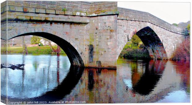 Bridge reflections, Froggatt, Derbyshire, UK. Canvas Print by john hill
