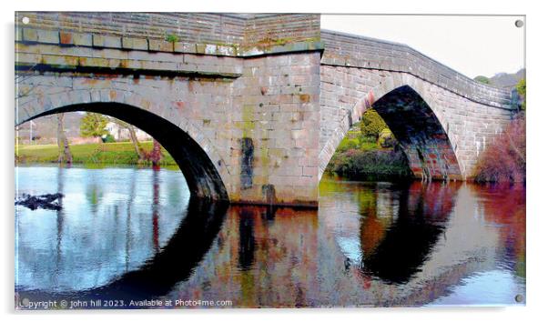 Bridge reflections, Froggatt, Derbyshire, UK. Acrylic by john hill