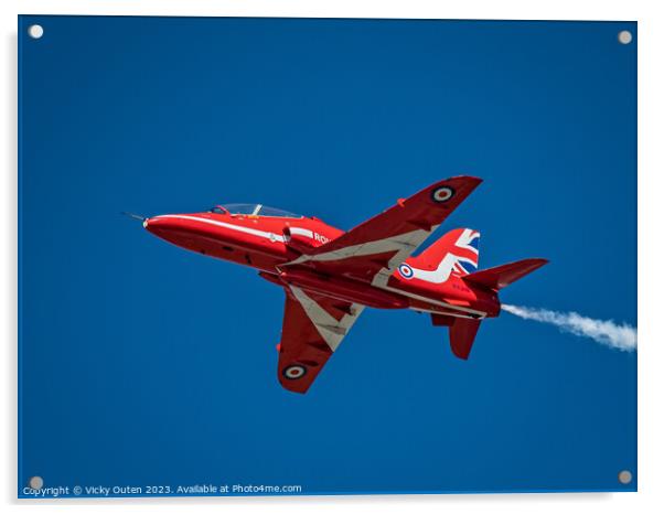 Red arrow flying through a blue sky Acrylic by Vicky Outen
