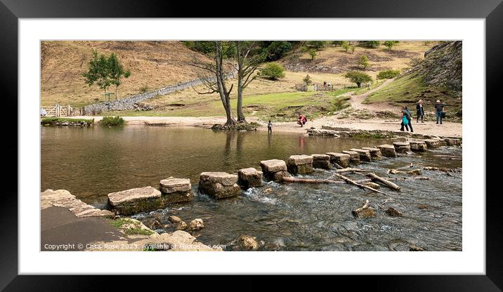 Dovedale stepping stones Framed Mounted Print by Chris Rose