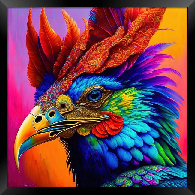Rainbow Rooster Framed Print by Roger Mechan